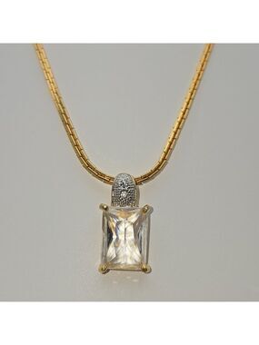 Gold and Silver Square Rhinestones Pendant Box Necklace Casual15''